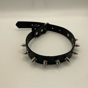 NEW Real Leather Black Choker Metal Spikes Punk Emo Goth